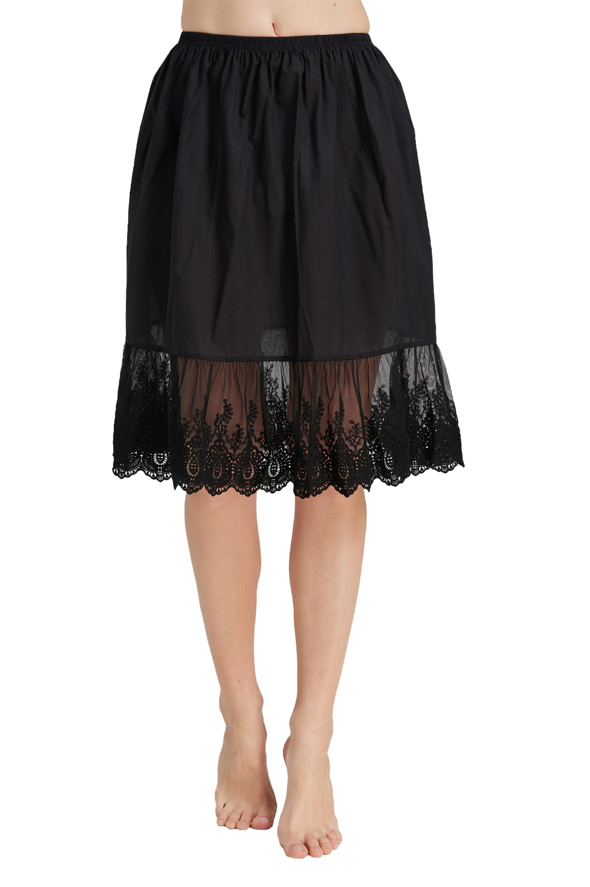 Black lace trim cotton half slip knee length vintage style