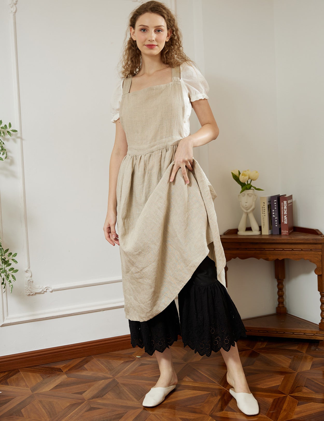 delicate lace trim on cotton batiste wide leg underpants