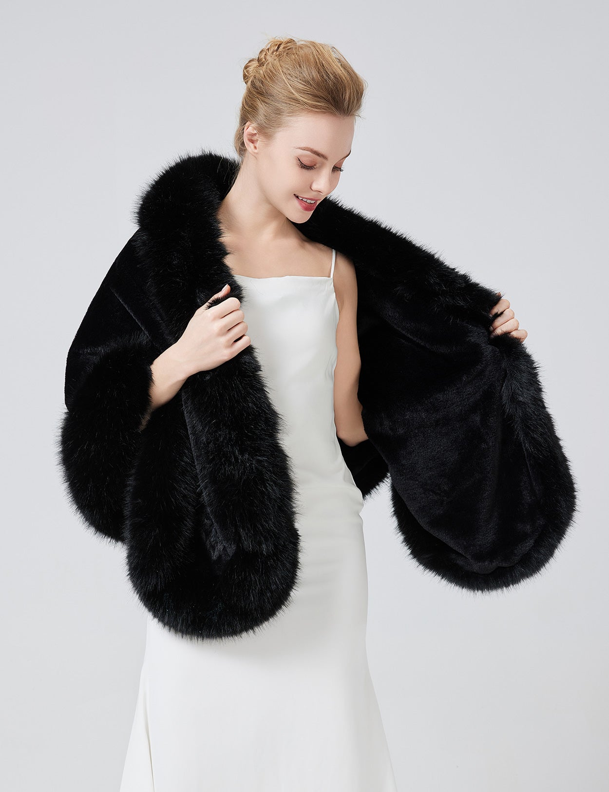 Luxury faux fur shawl for bridal wedding and evening dresses