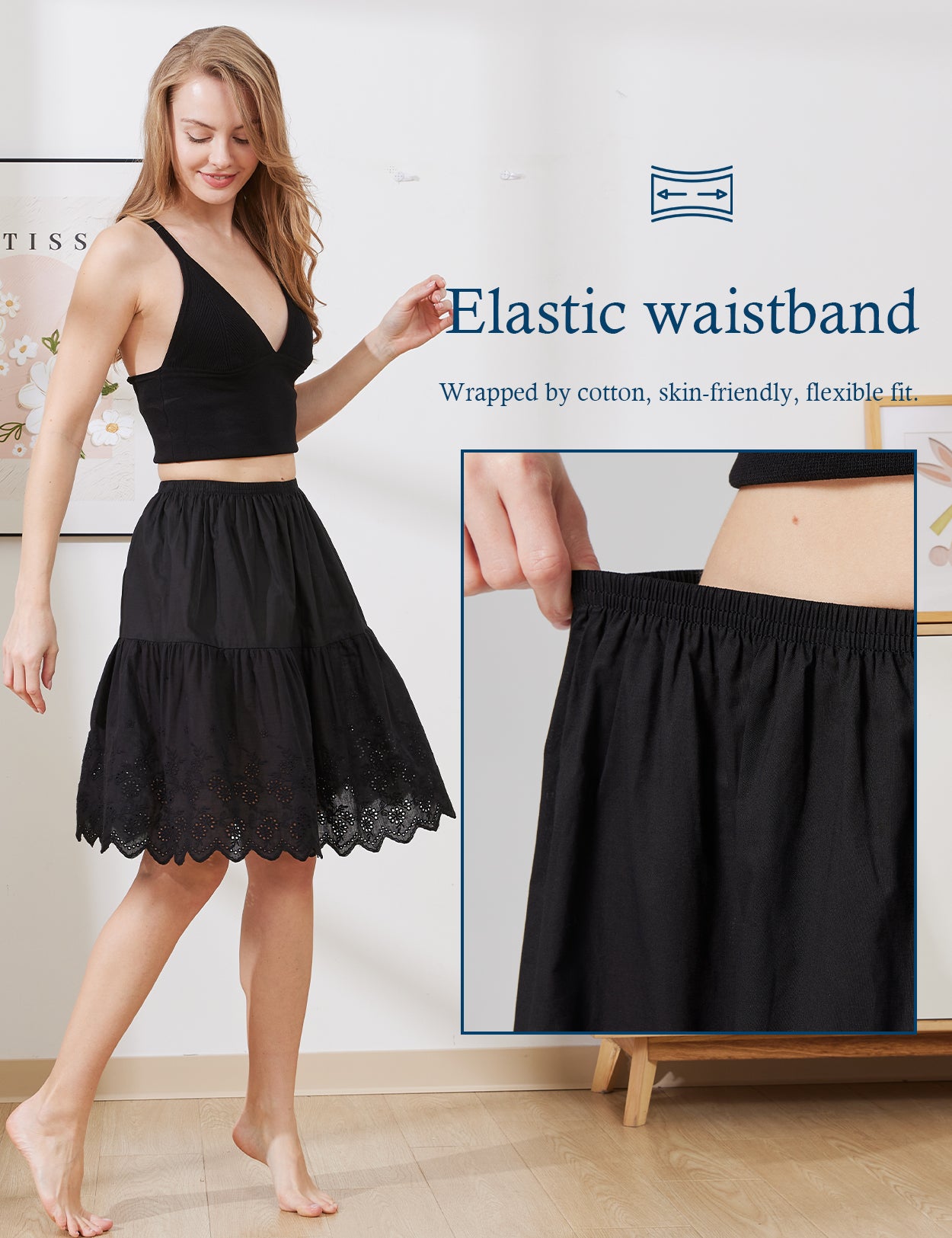 Vintage Lace Trim Cotton black Underskirt