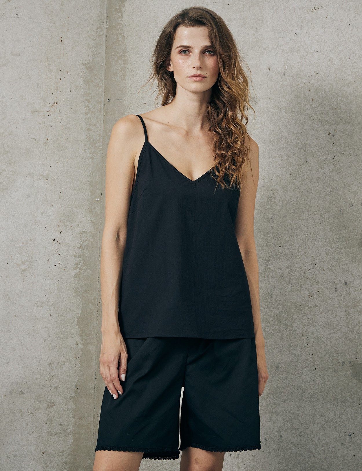 Adjustable strap 100% cotton camisole top in black
