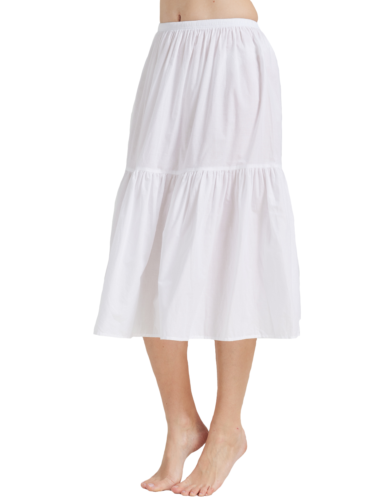 Elegant ivory white vintage cotton half slip tea skirt extender with elastic waistband
