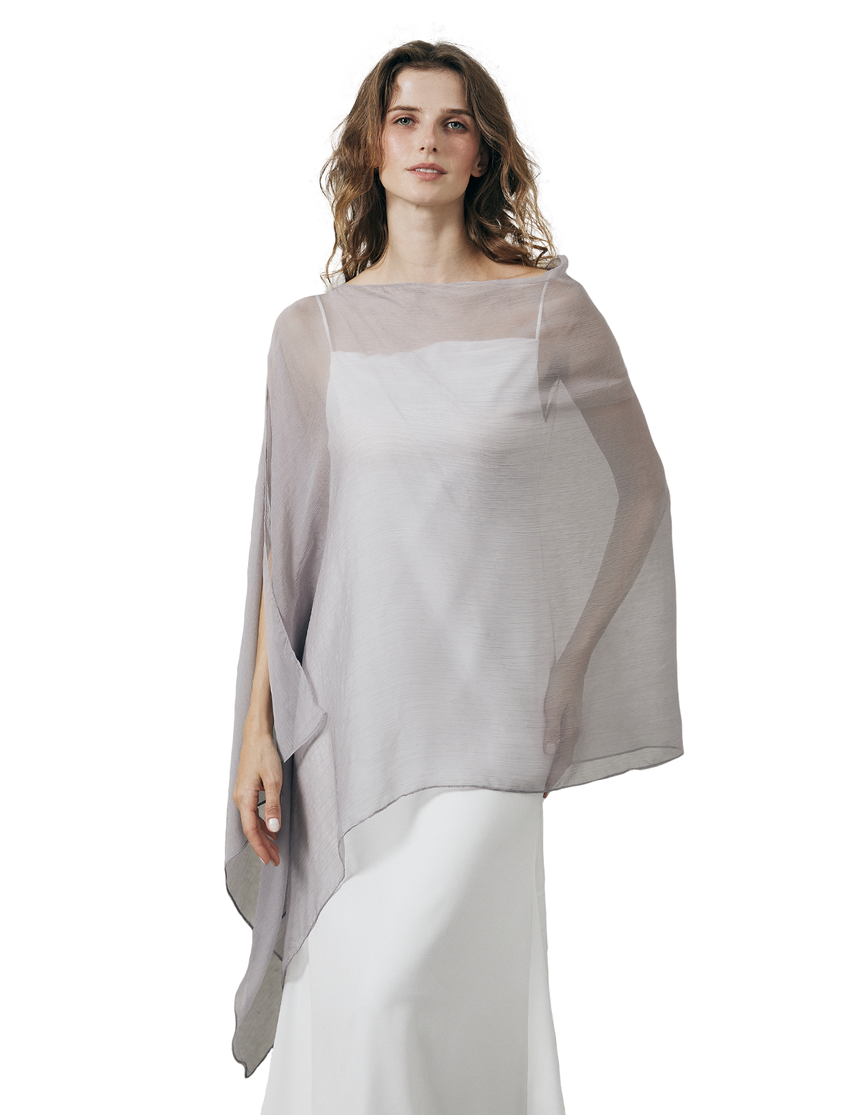 Lightweight sheer bridesmaid shawl in elegant draping style for wedding ceremonies