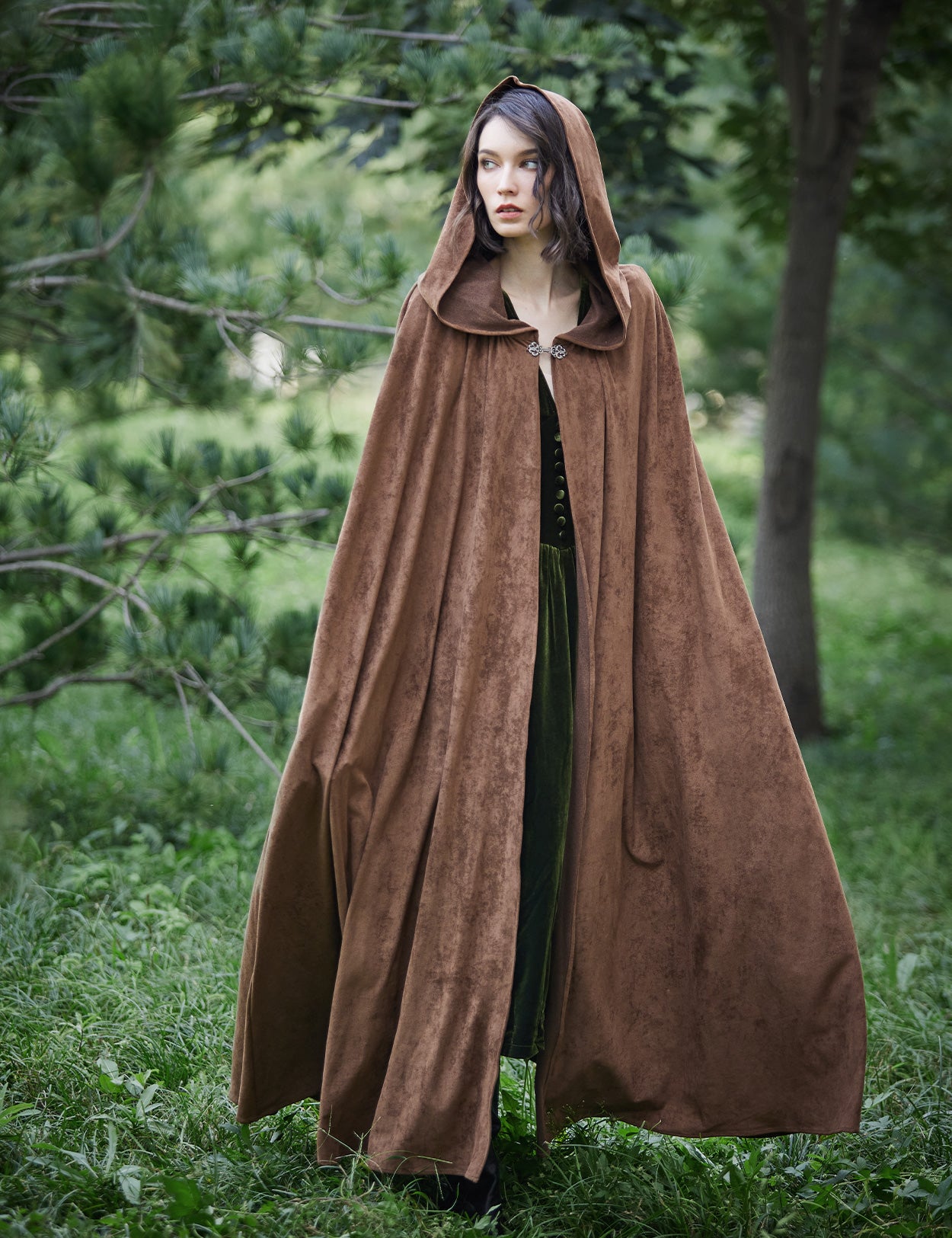 Medieval hooded cloak in brown
