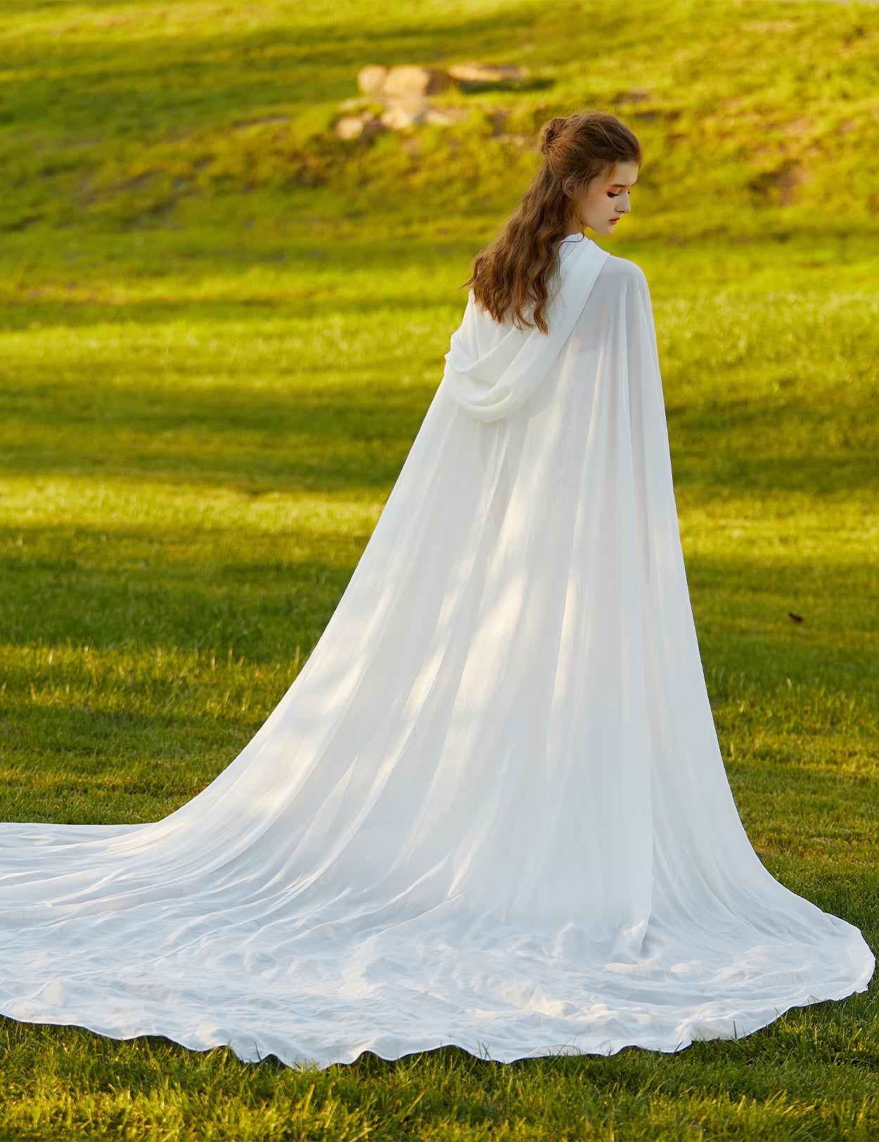 Ethereal Medieval Wedding Cloak with Hood & Train
