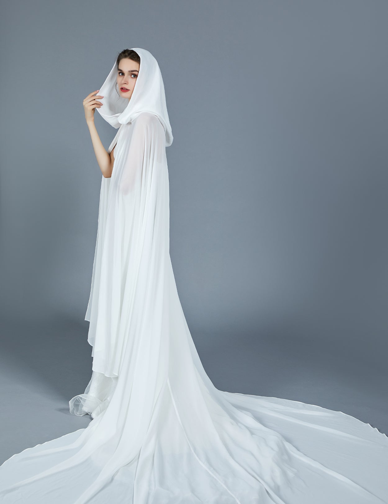 Ethereal Medieval Wedding Cloak with Hood & Train