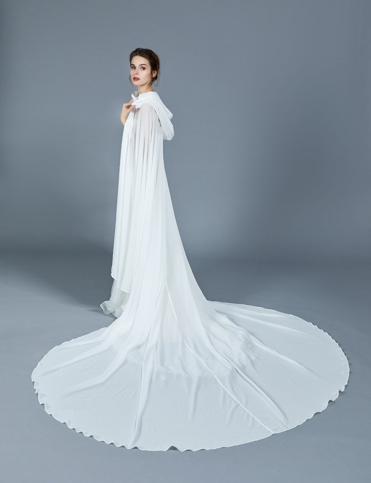 Ethereal Medieval Wedding Cloak with Hood & Train