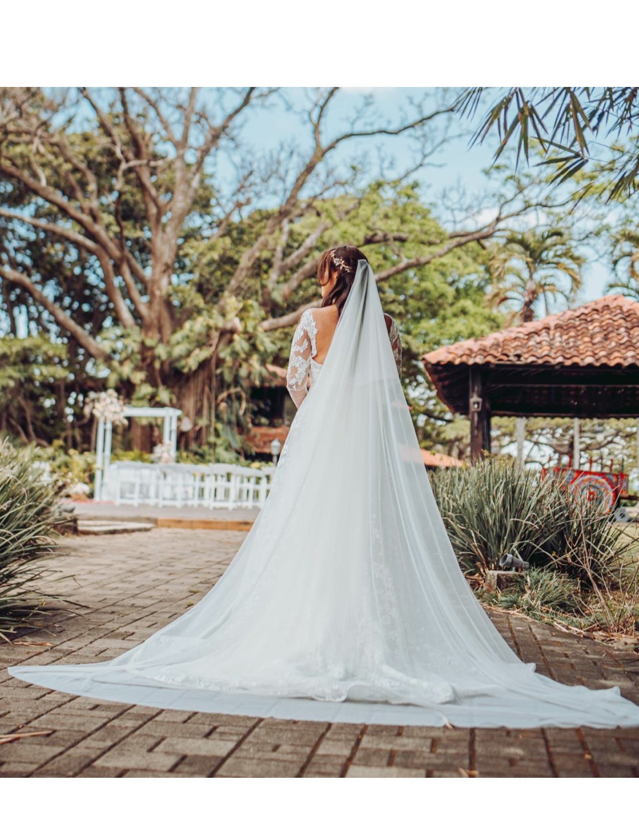 Cathedral length wedding veil with long blusher, elegant simple bridal accessory