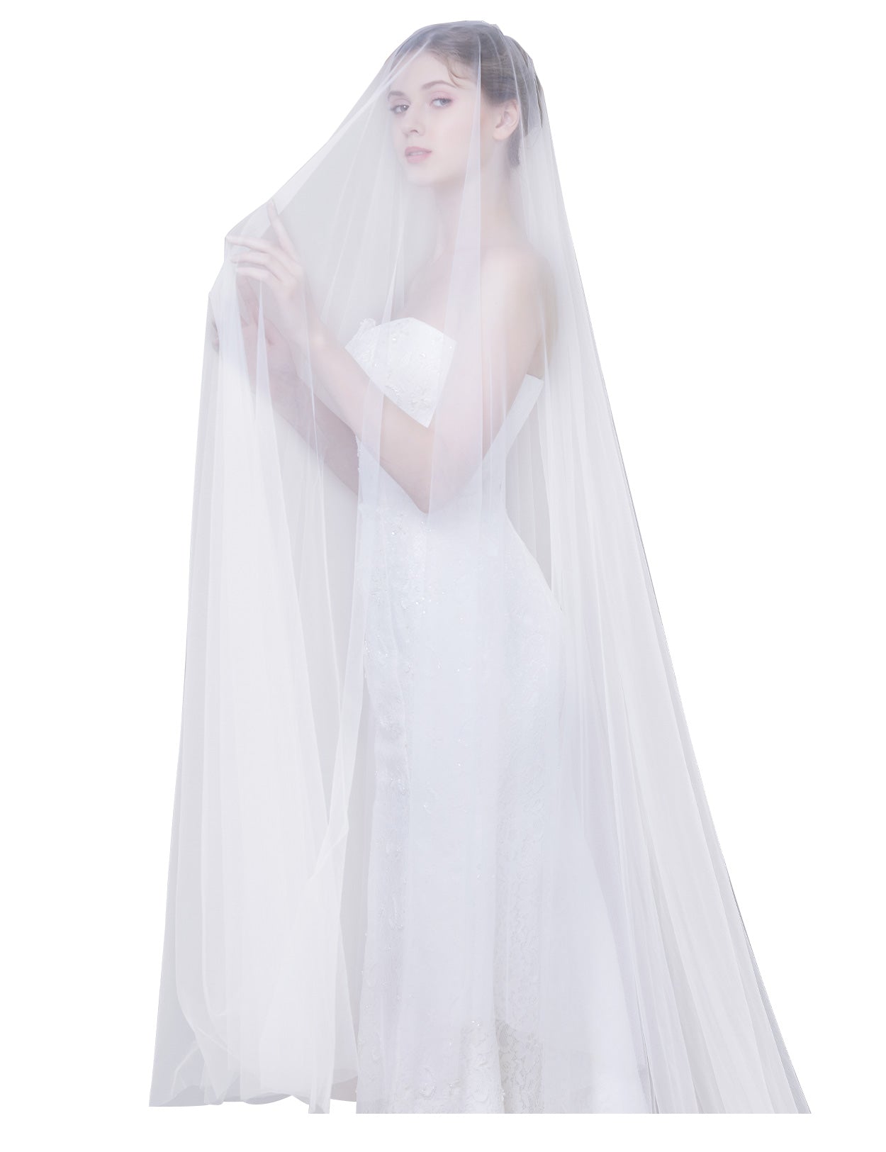 Cathedral length wedding veil with long blusher, elegant simple bridal accessory