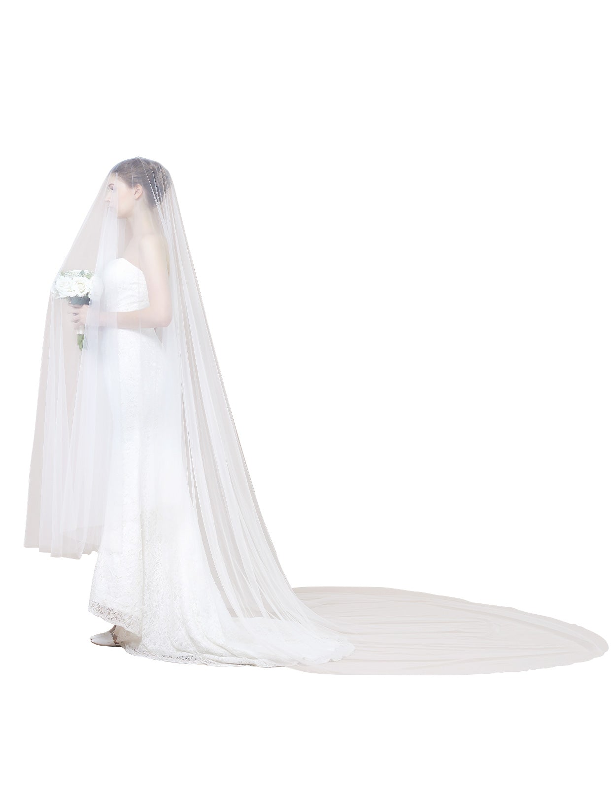 Cathedral length wedding veil with long blusher, elegant simple bridal accessory