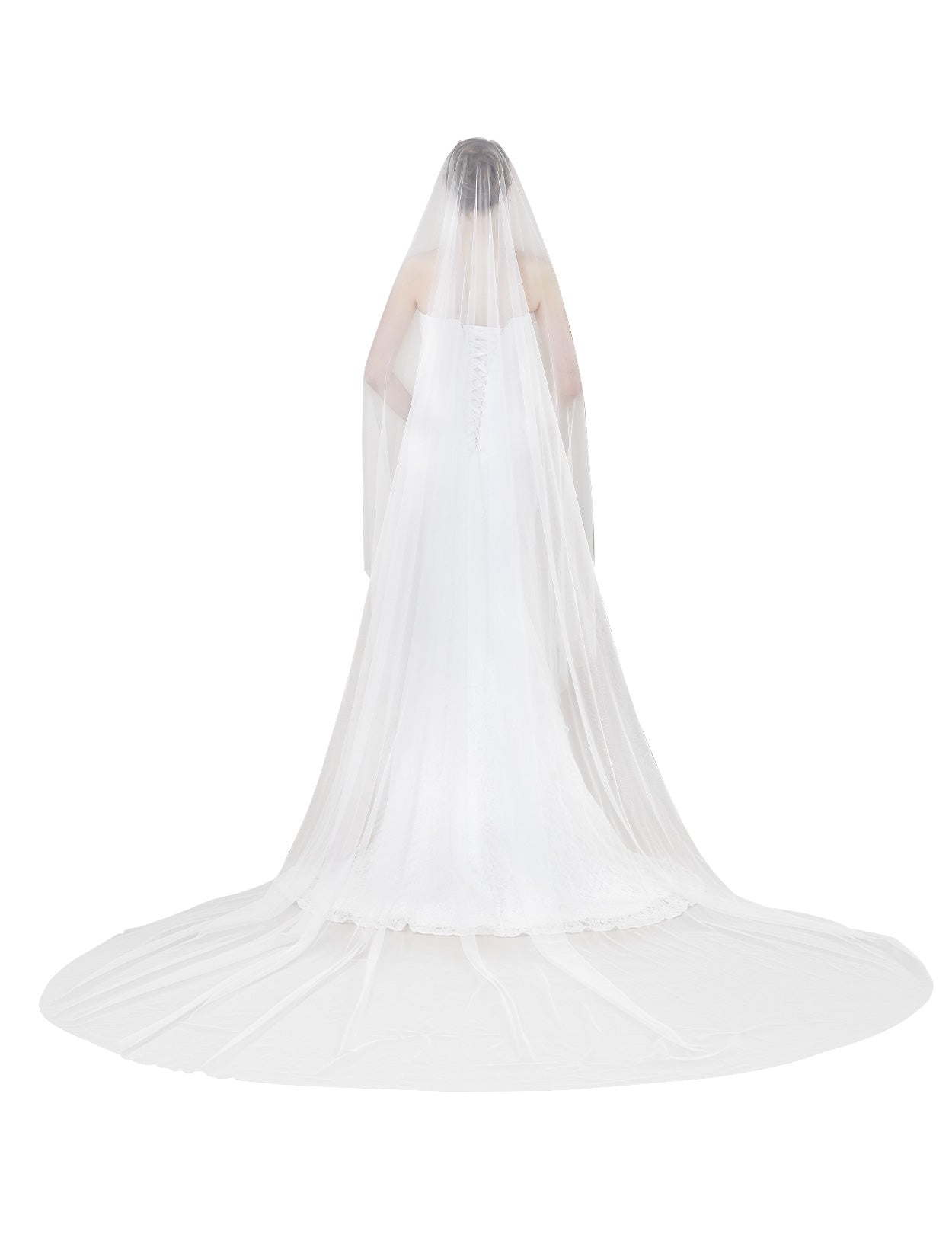 Cathedral length wedding veil with long blusher, elegant simple bridal accessory