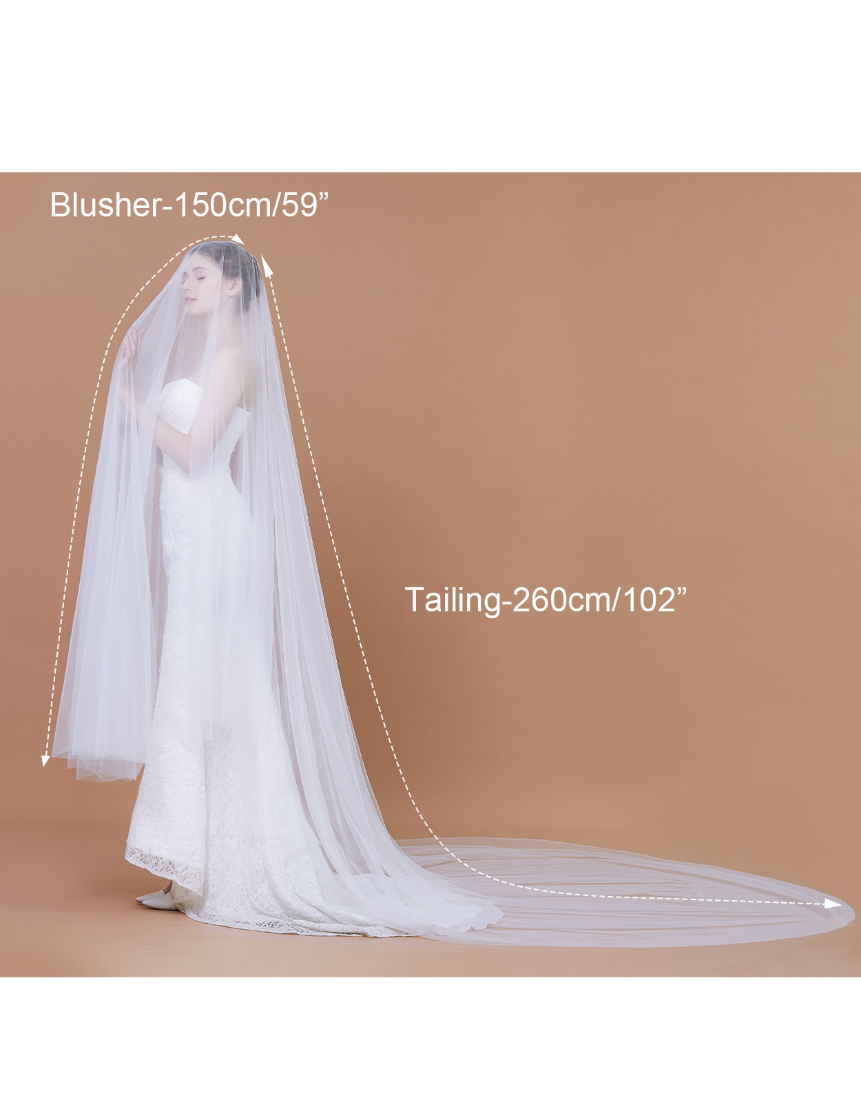 Cathedral length wedding veil with long blusher, elegant simple bridal accessory length