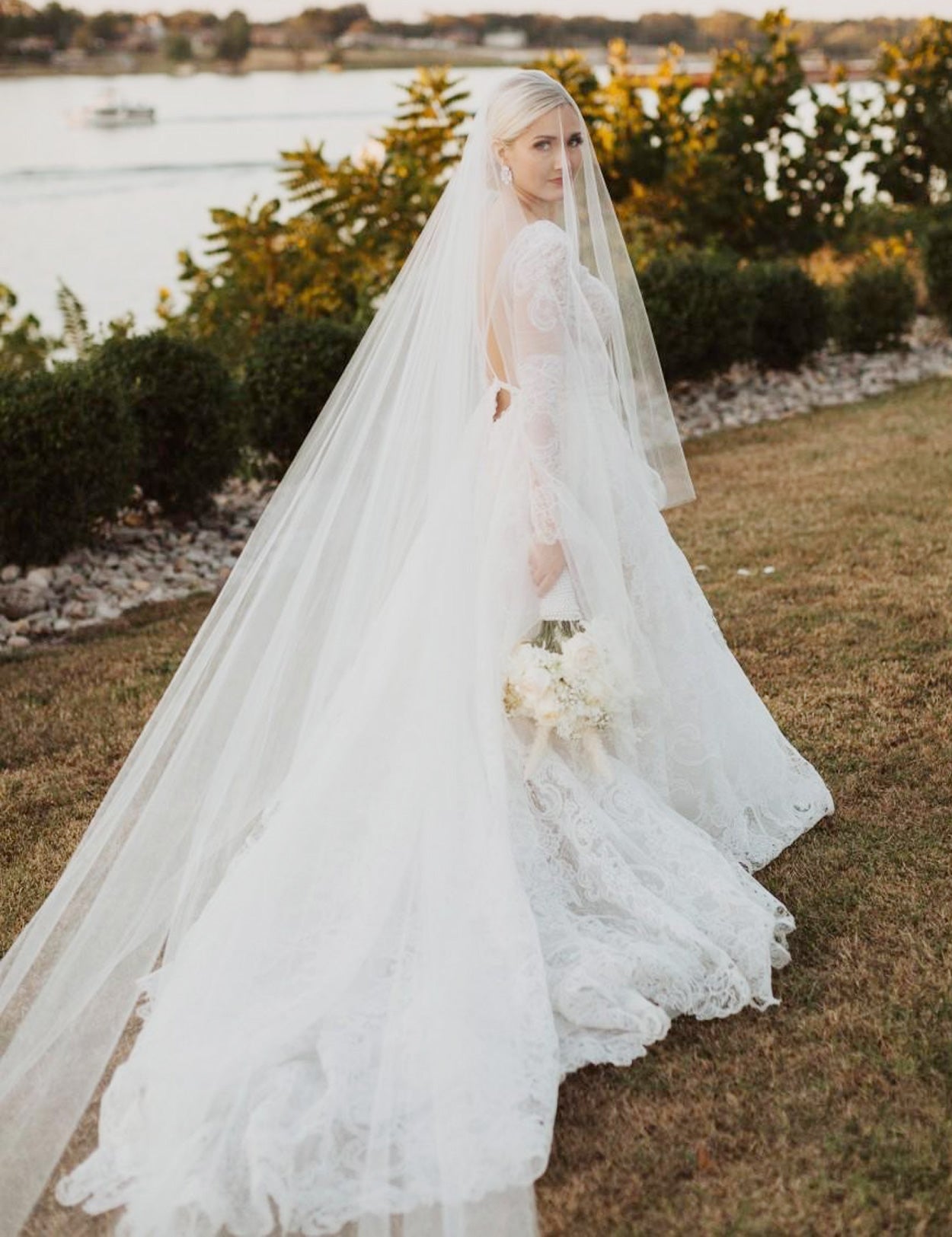 Cathedral length wedding veil with long blusher, elegant simple bridal accessory