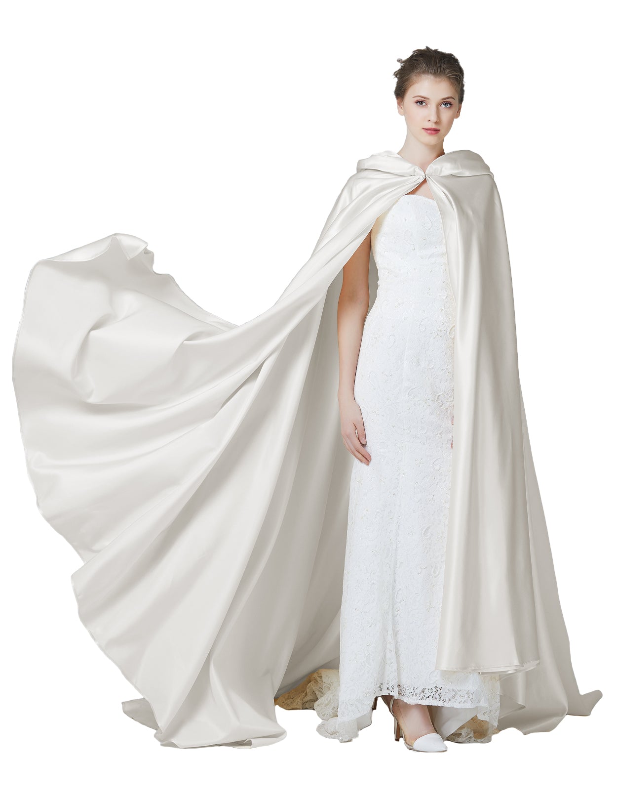 Elegant Wedding Cape with Hood - Full Length Trailing Bridal Poncho
