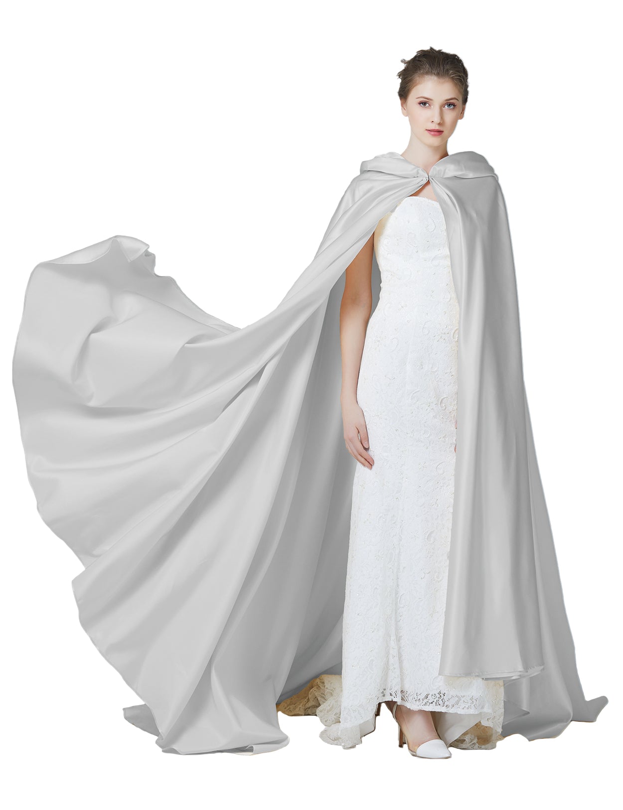Elegant Wedding Cape with Hood - Full Length Trailing Bridal Poncho