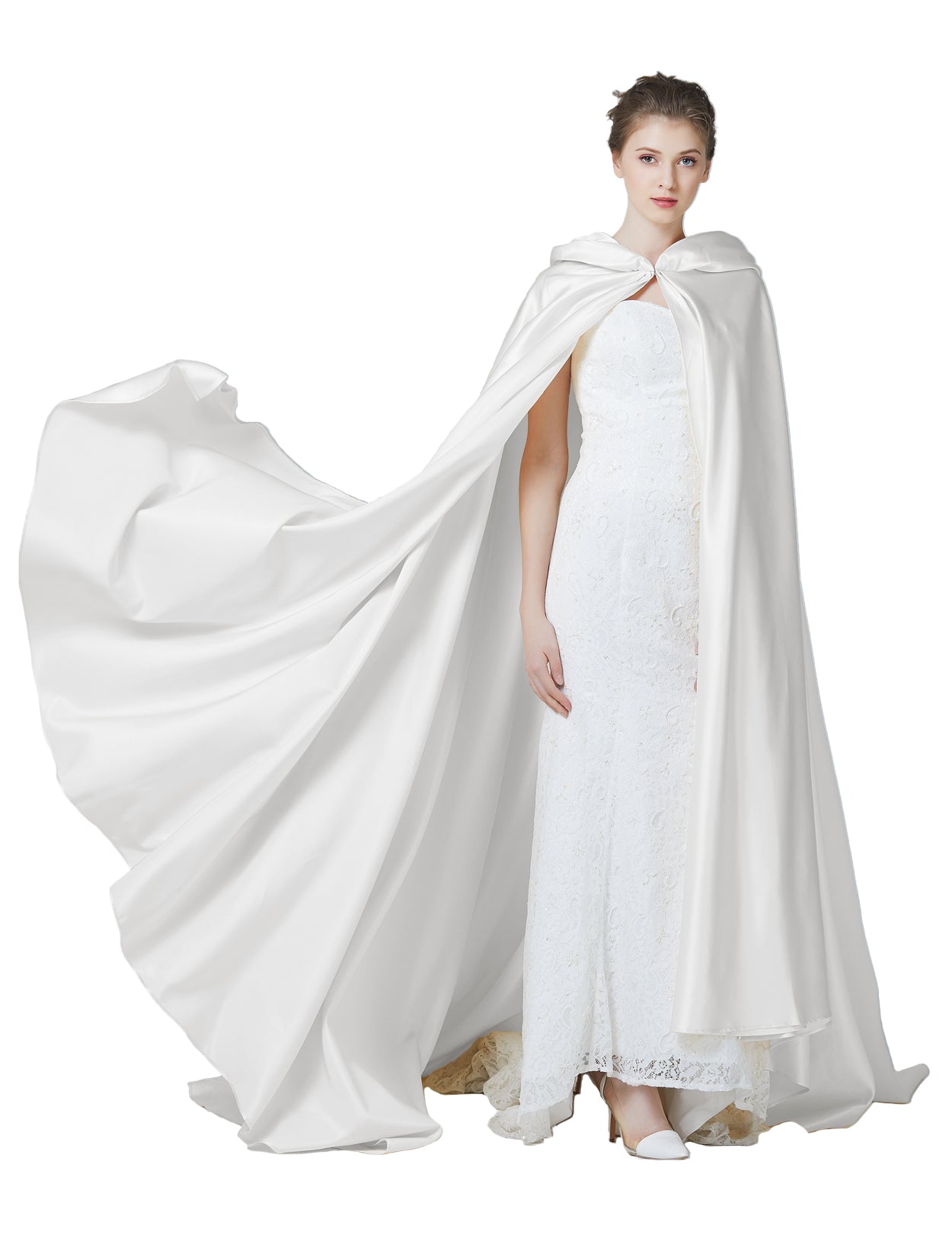 Elegant Wedding Cape with Hood - Full Length Trailing Bridal Poncho