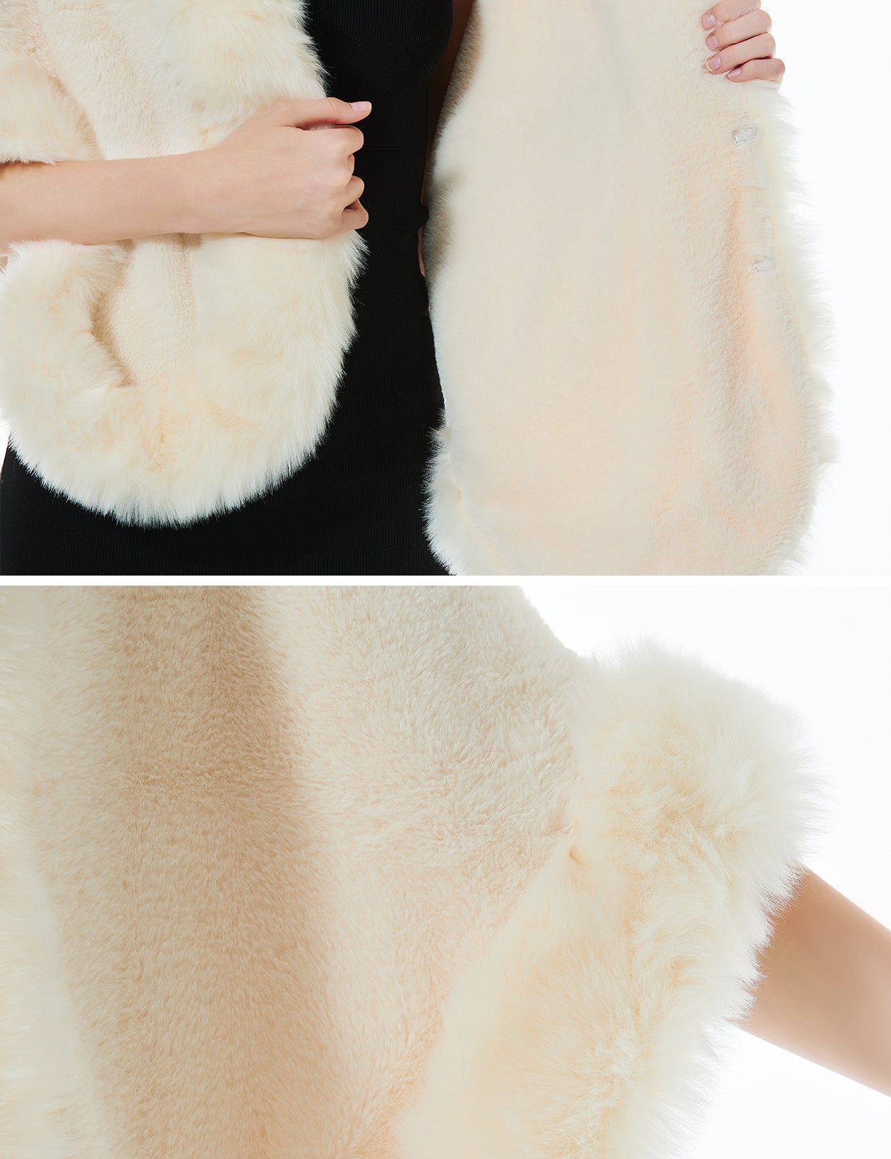 Luxury faux fur shawl for bridal wedding and evening dresses details