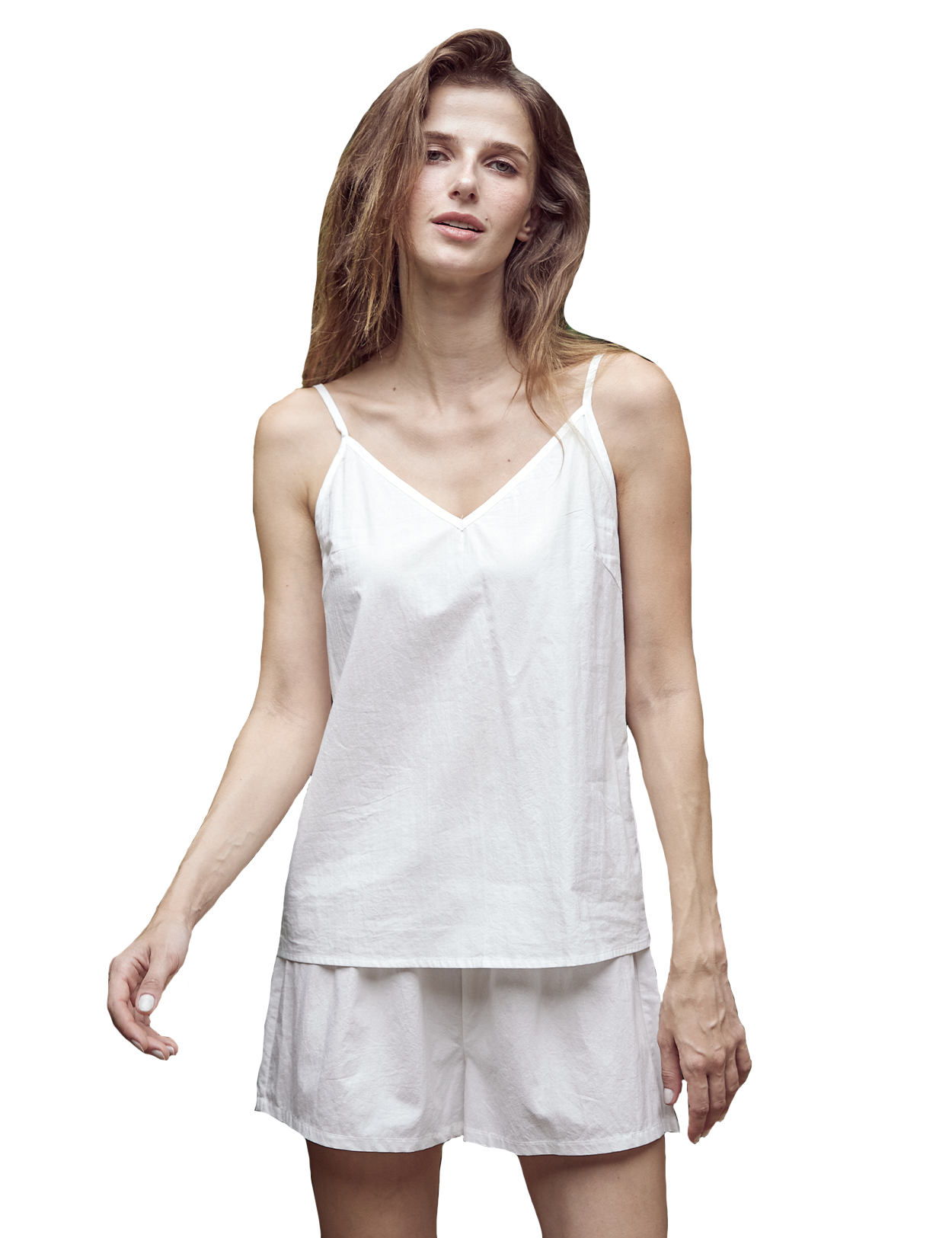Adjustable strap 100% cotton camisole top in off white color - main product view