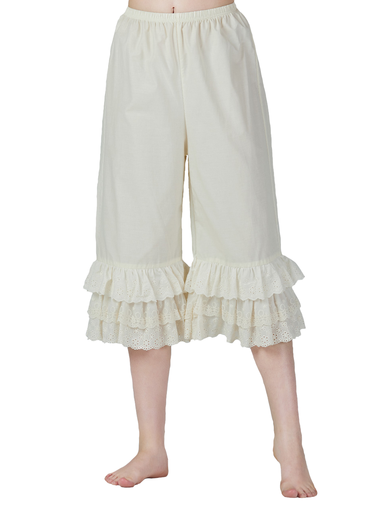 Vintage Cotton Lace Trim cream Pettipants - Front View Detail