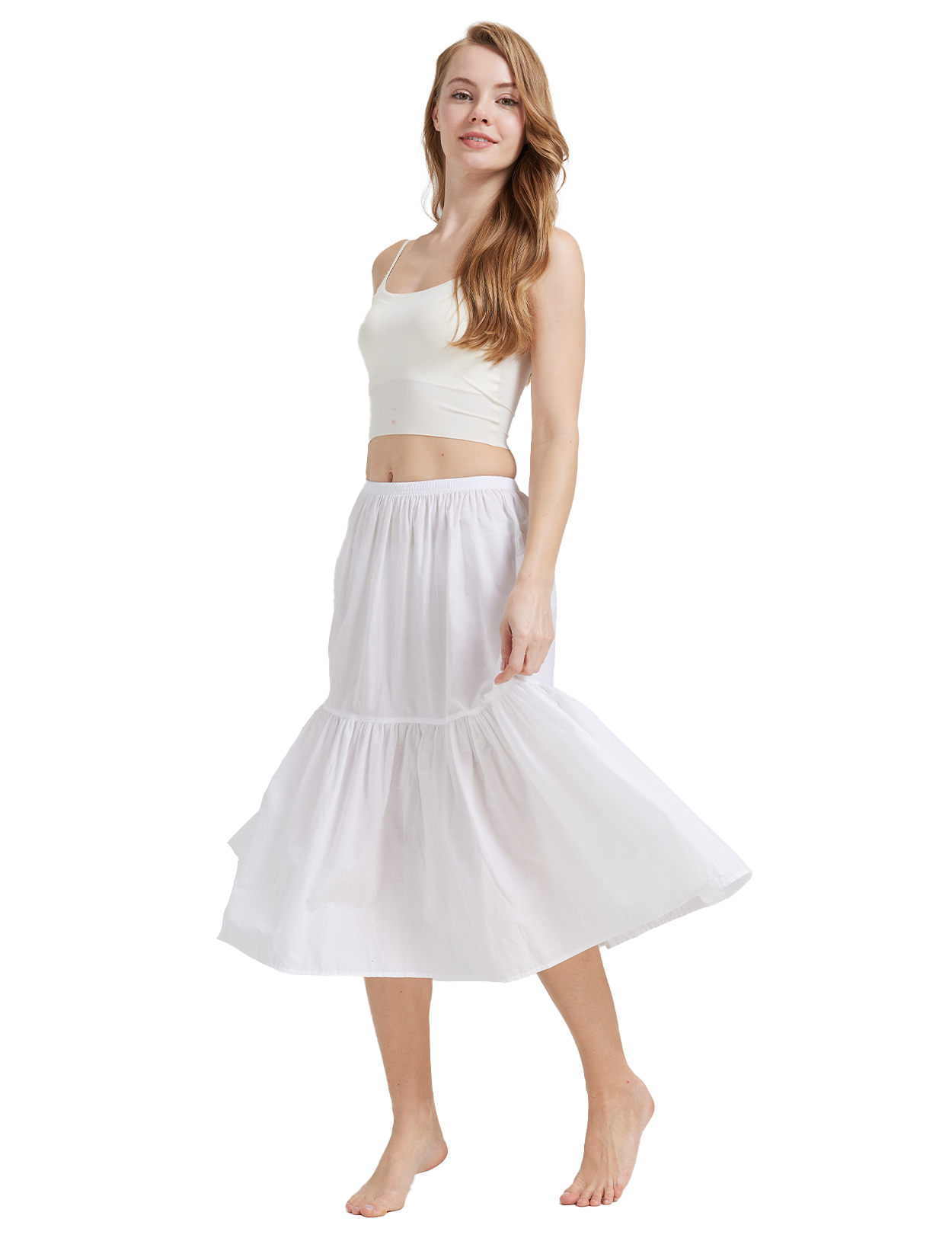 Elegant ivory white vintage cotton half slip tea skirt extender with elastic waistband