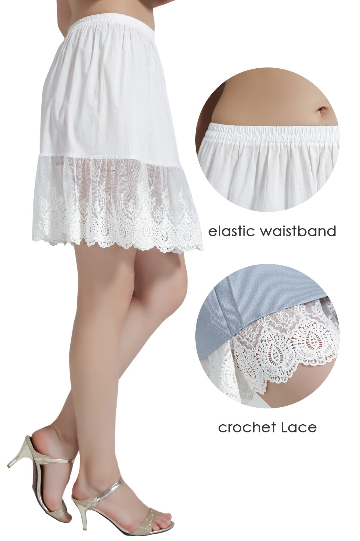 Ivory lace trim cotton half slip knee length vintage style