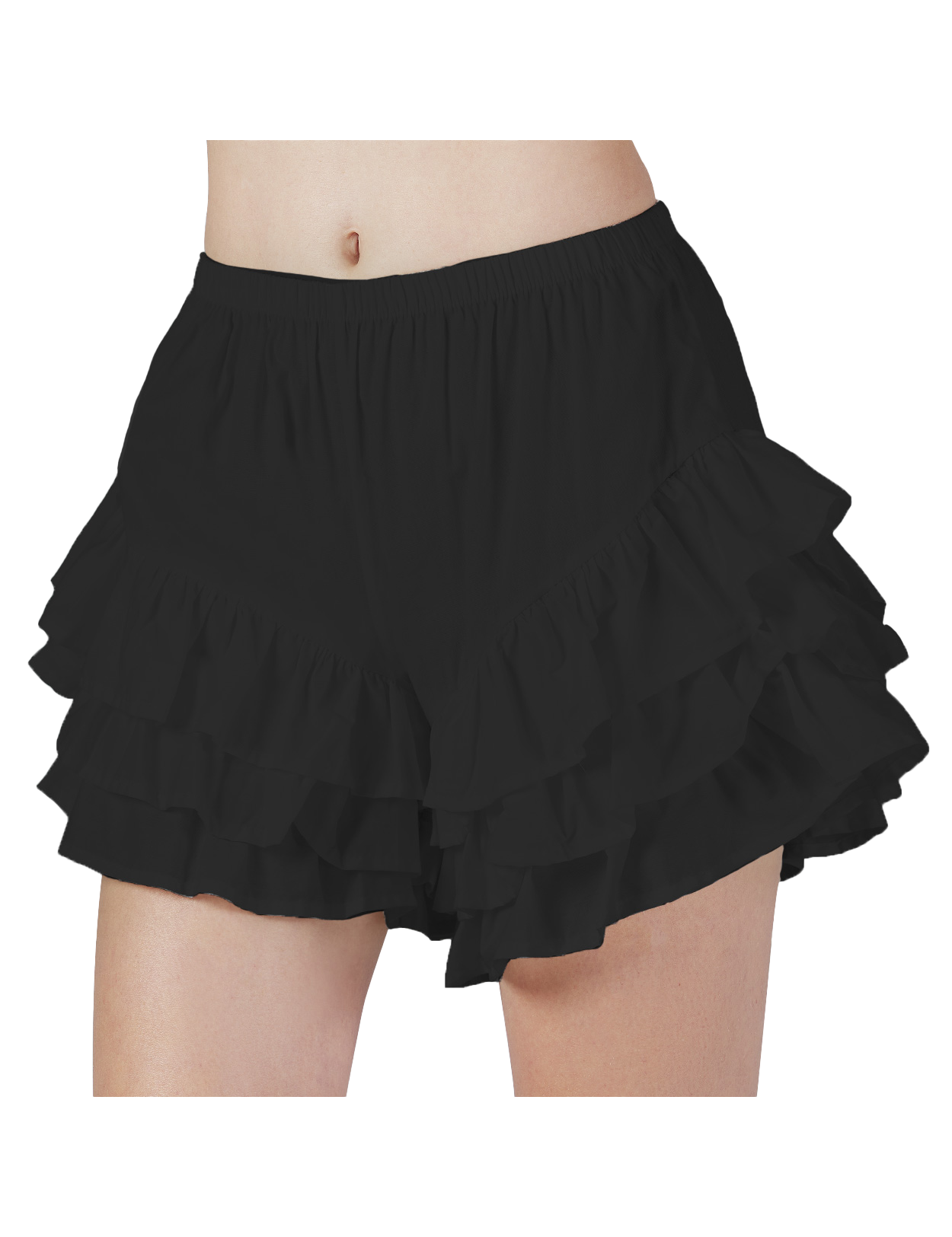 Women's black cotton ruffled bloomers shorts with 3-tier ruffles