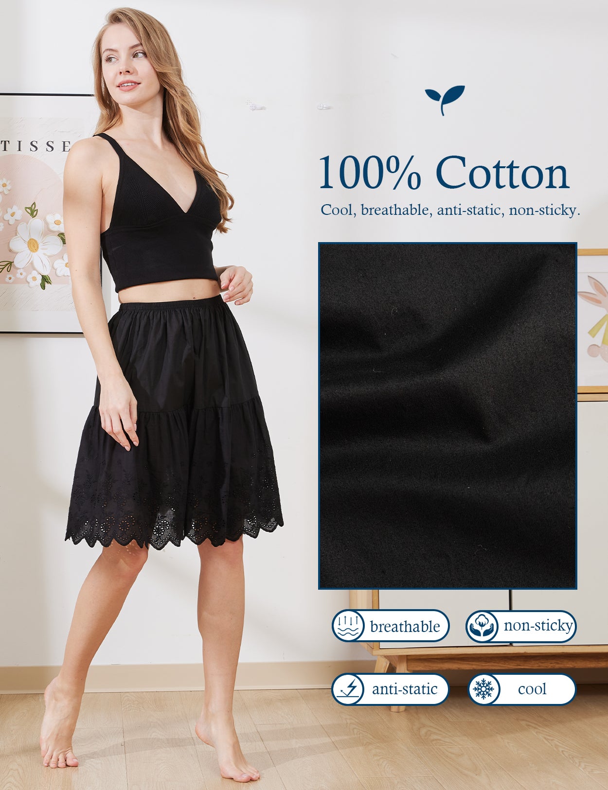 Vintage Lace Trim Cotton black Underskirt