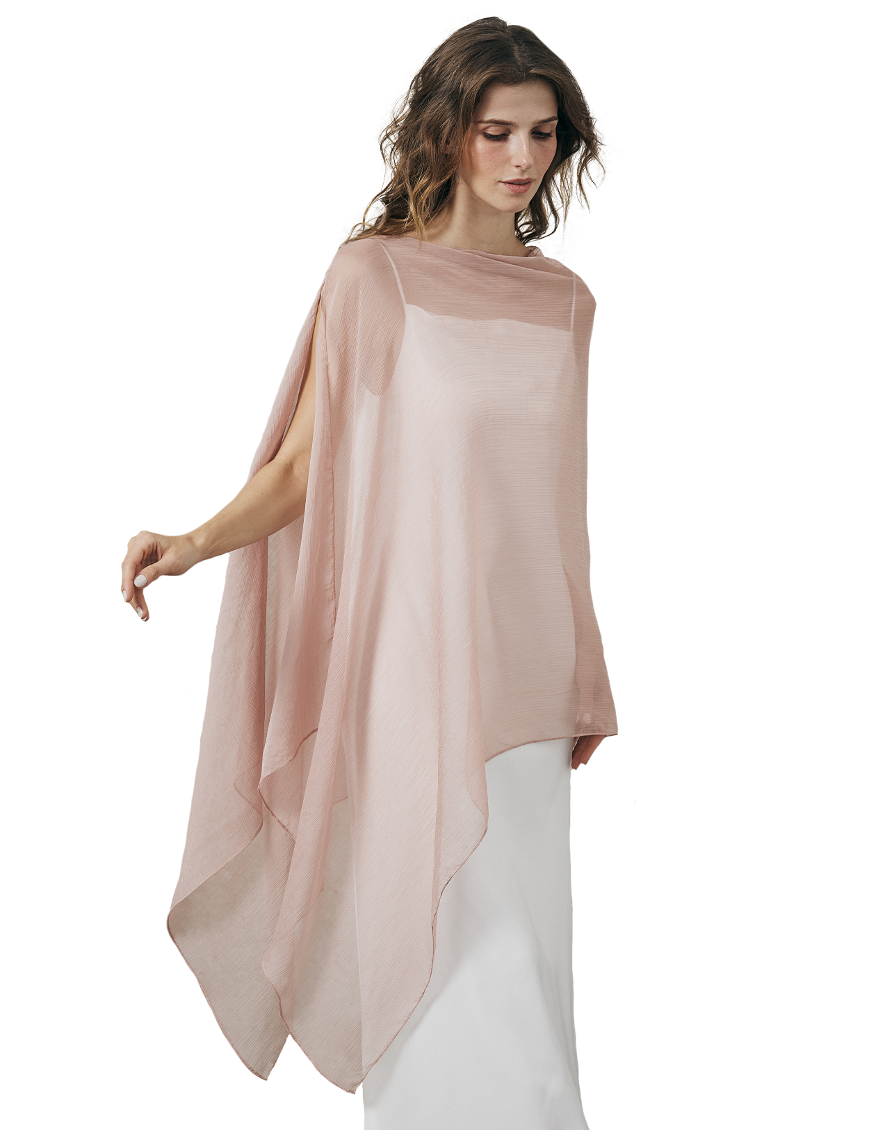 Lightweight sheer bridesmaid shawl in elegant draping style for wedding ceremonies