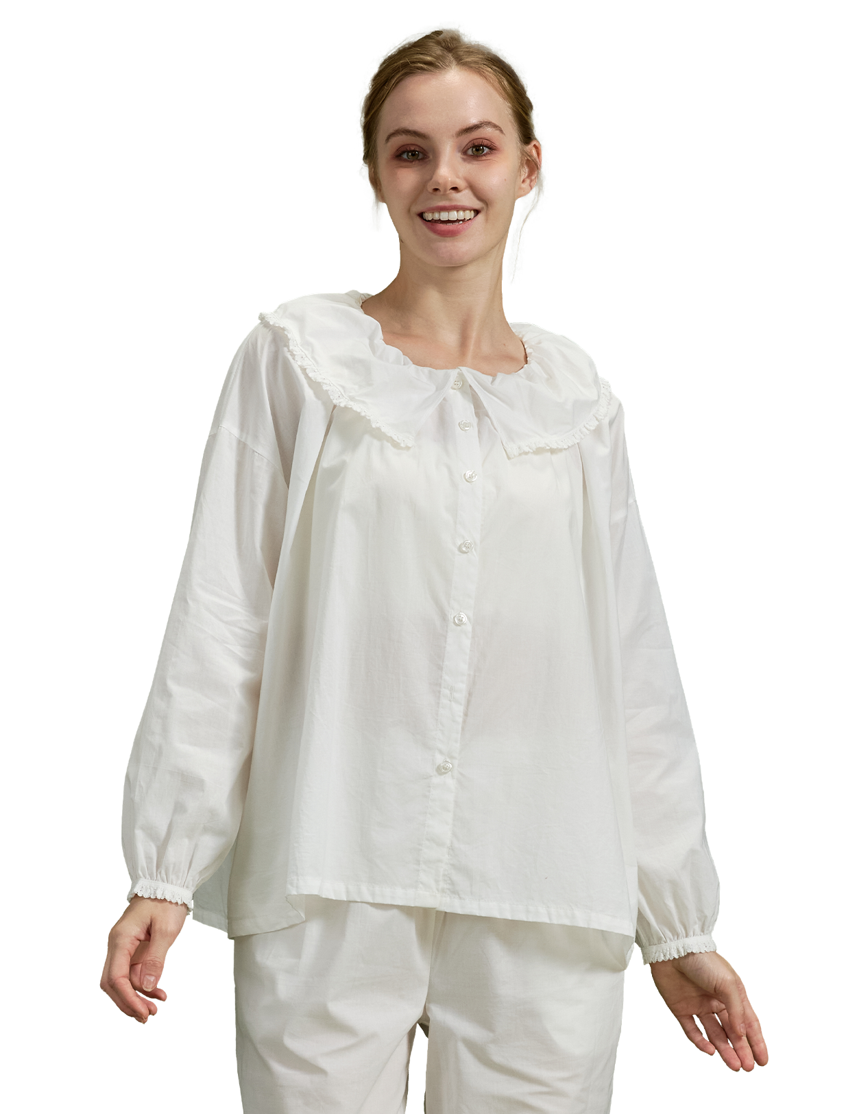 Viktorianische Vintage-Bluse für Damen mit Peter-Pan-Kragen und Puffärmeln