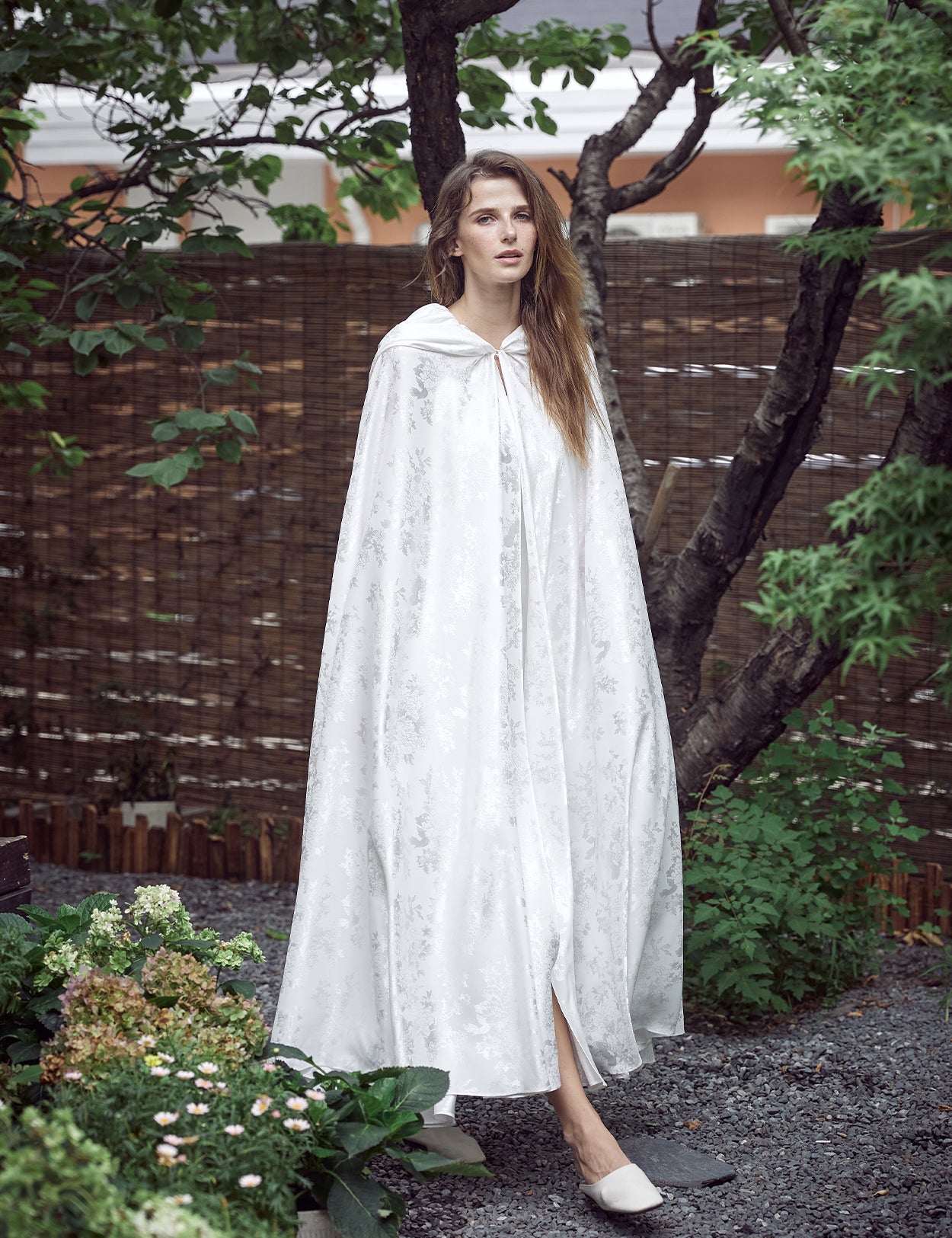 Elegant Floral Satin Bridal Cape: Floor-Length & Cathedral Train