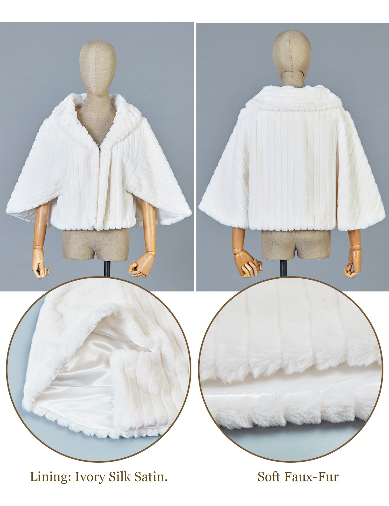 Elegant faux fur shawl for weddings and special events details