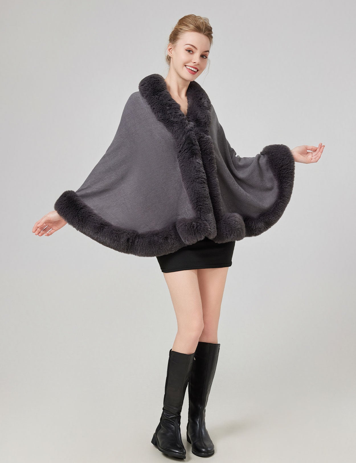 Women's elegant faux fur shawl wrap for wedding and evening parties