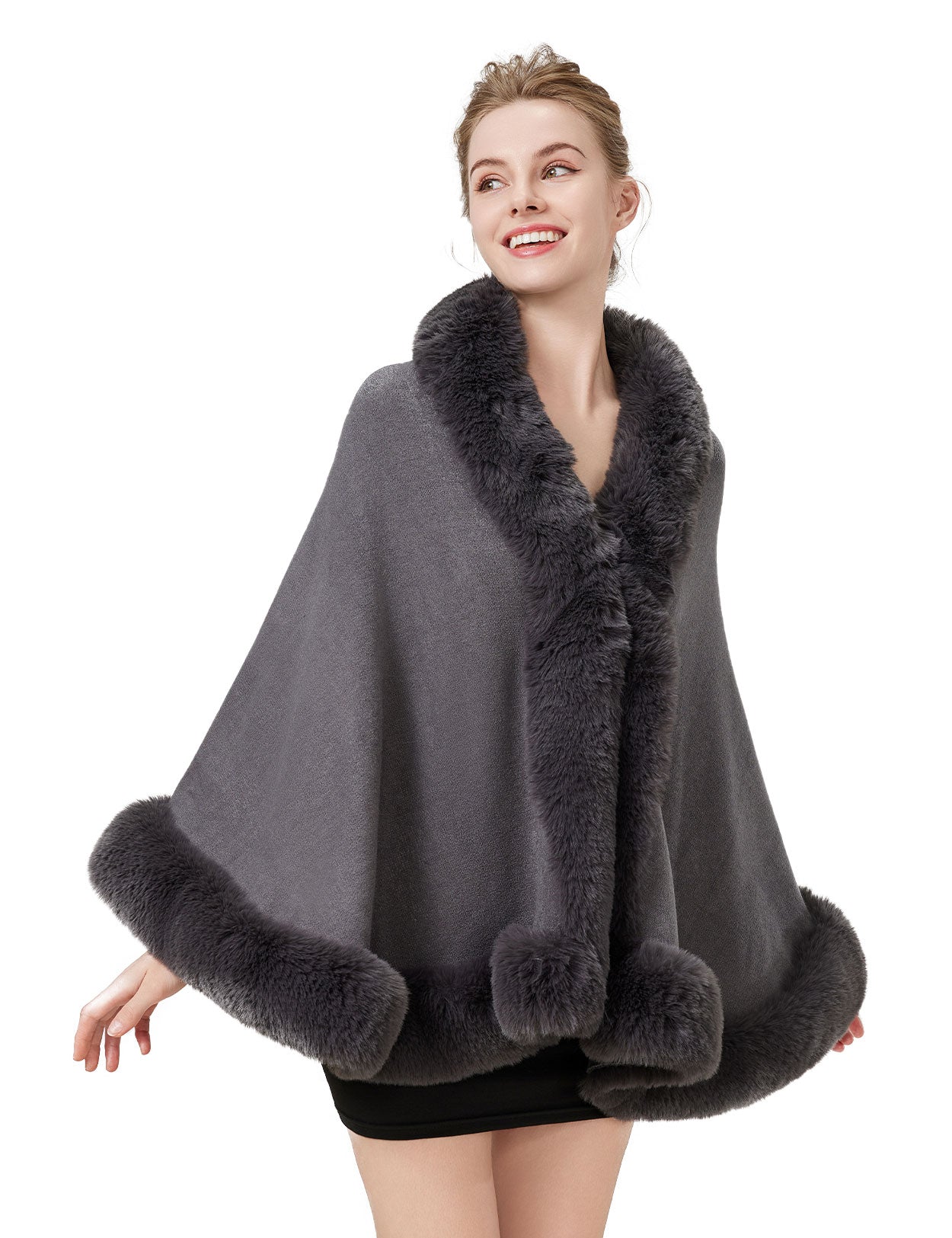 Women's elegant faux fur shawl wrap for wedding and evening parties