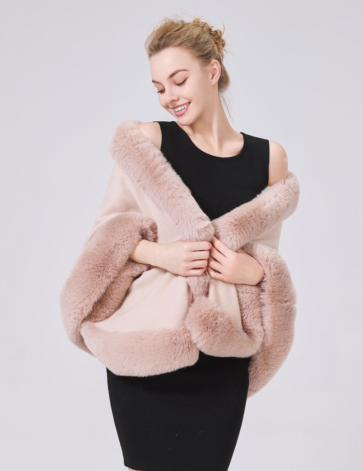 Women's elegant faux fur shawl wrap for wedding and evening parties