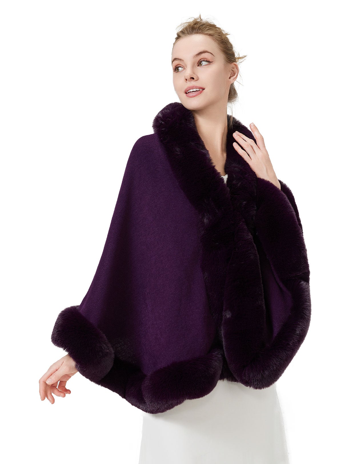 Women's elegant faux fur shawl wrap for wedding and evening parties