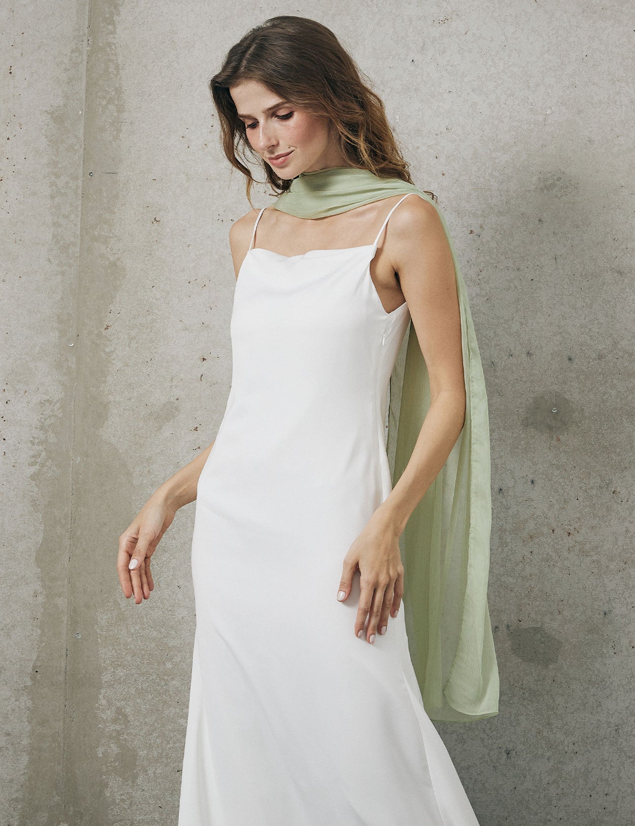Lightweight sheer bridesmaid shawl in elegant draping style for wedding ceremonies