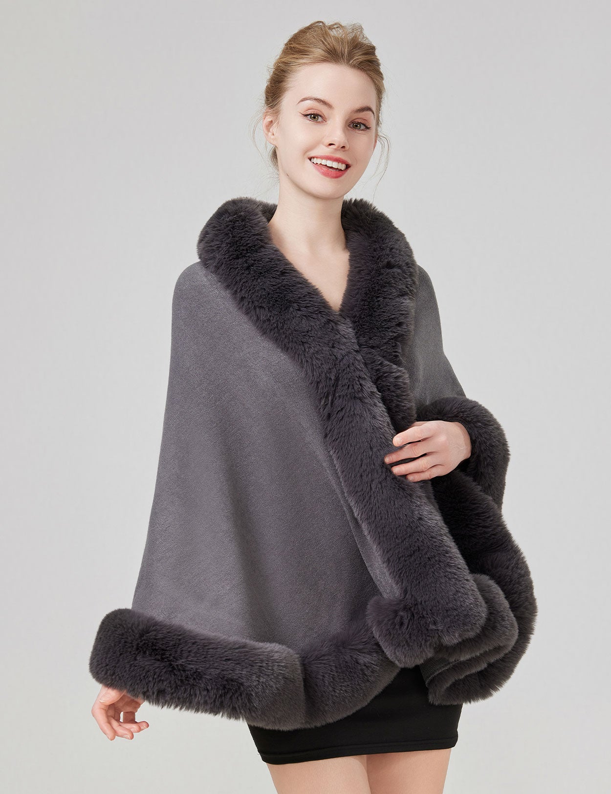 Women's elegant faux fur shawl wrap for wedding and evening parties