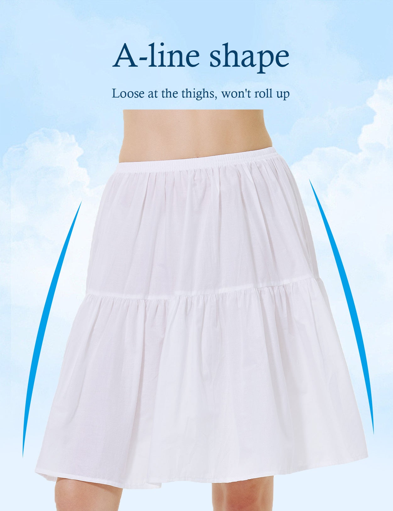 Elegant ivory white vintage cotton half slip tea skirt extender with elastic waistband - detail view