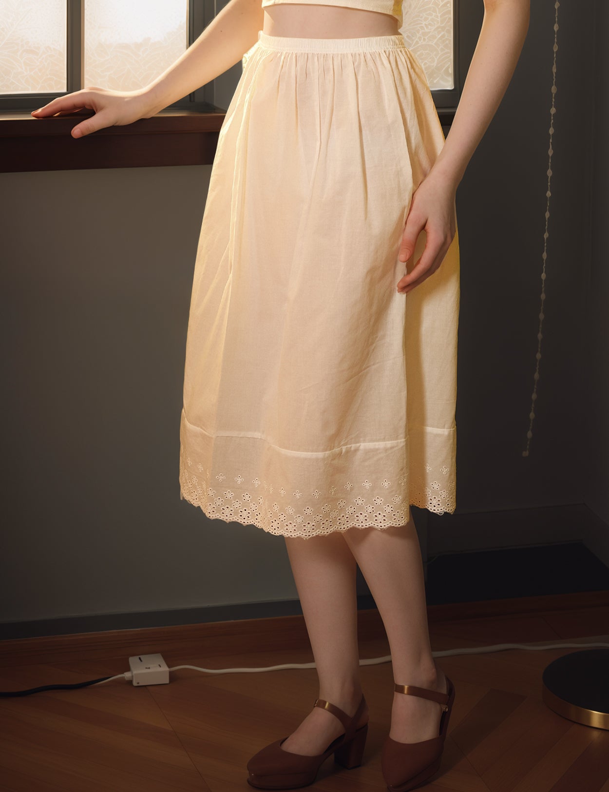 Ivory vintage cotton lace half slip petticoat with delicate lace trim, elegant undergarment for vintage style dresses