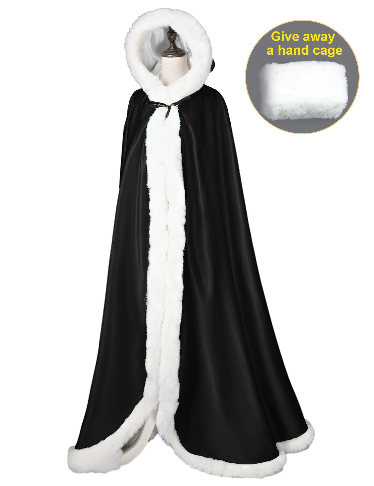 Reversible wedding cape with fur trim and hood main product view