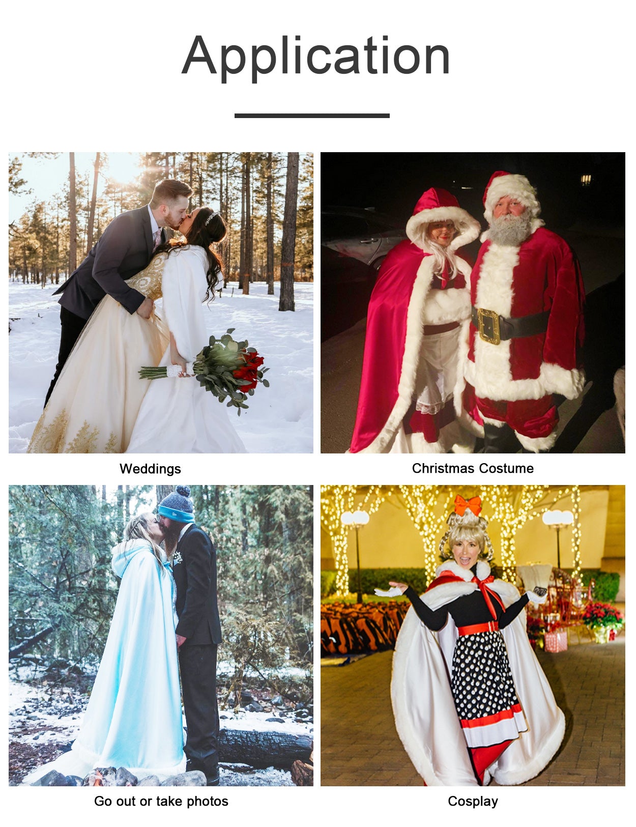 Reversible wedding cape with fur trim and hood customers wearing effect