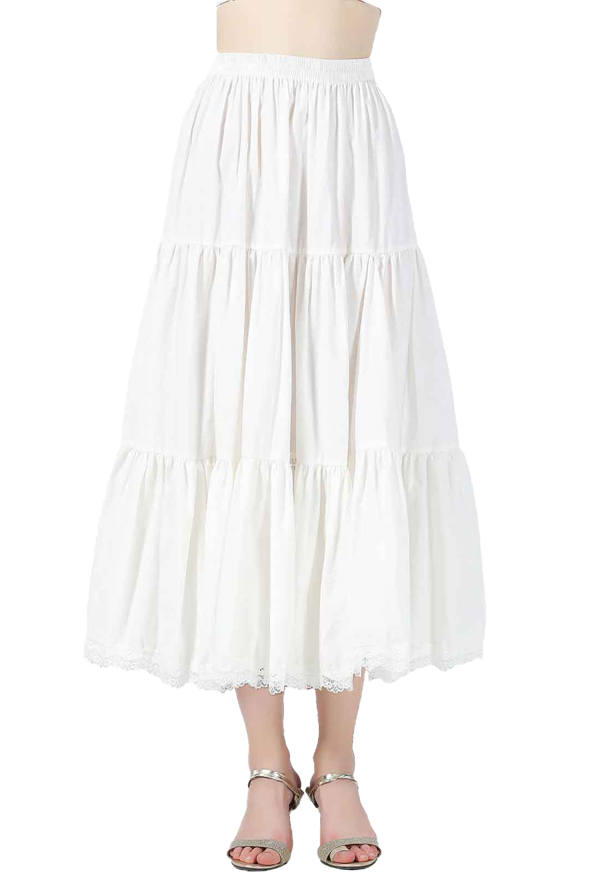 Ivory lace cotton slip extender with delicate vintage-style lace trim, front view showing full length and elegant design