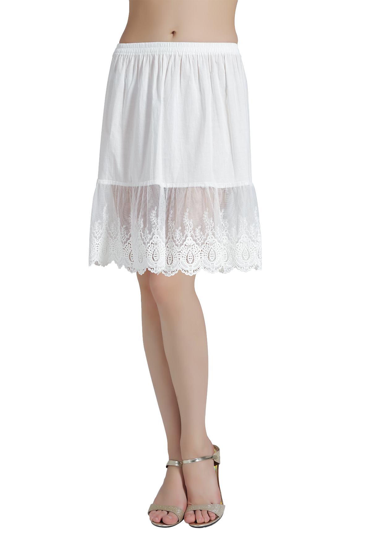 Ivory lace trim cotton half slip knee length vintage style