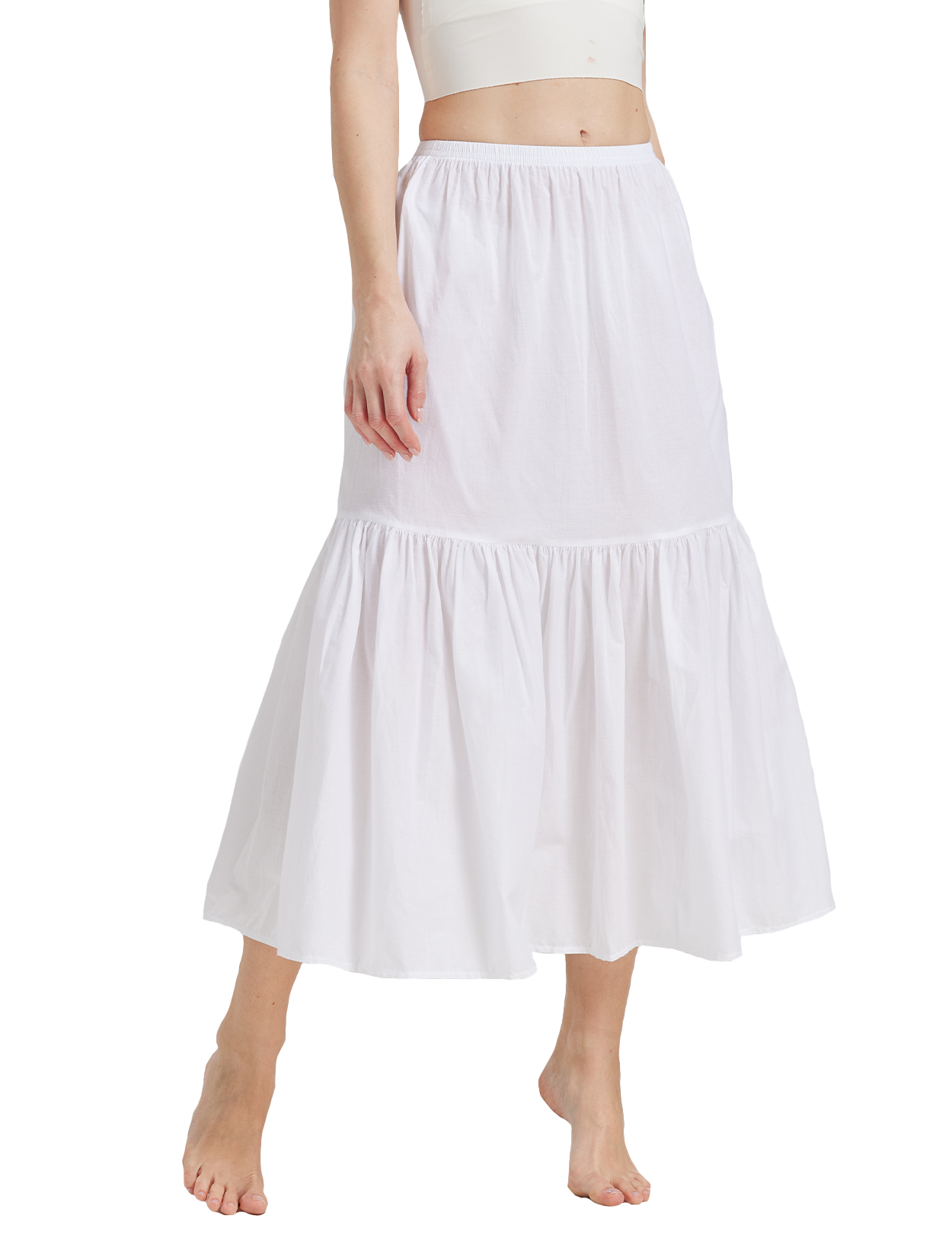 Elegant ivory white vintage cotton half slip tea skirt extender with elastic waistband