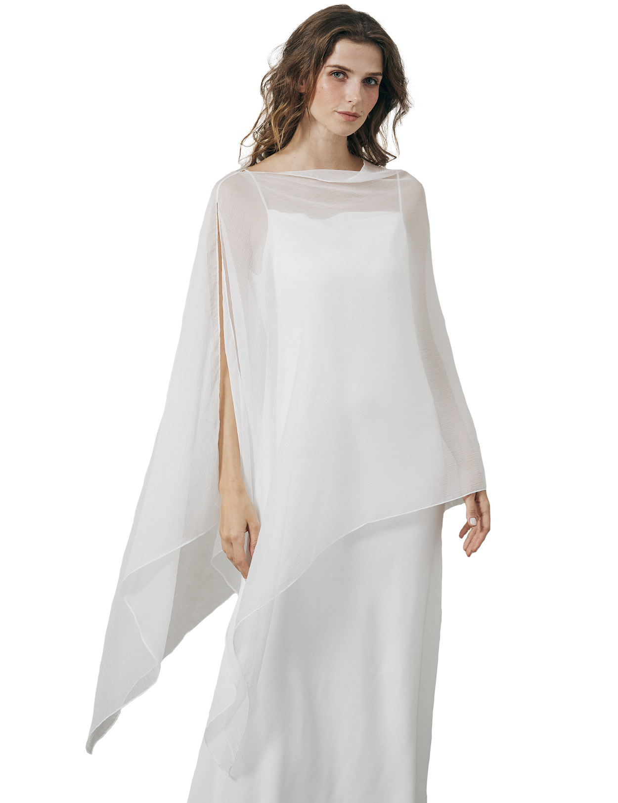 Lightweight sheer bridesmaid shawl in elegant draping style for wedding ceremonies
