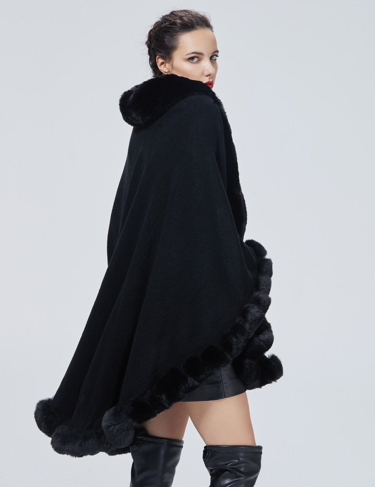 Luxury faux fur knit cape coat for autumn winter weddings