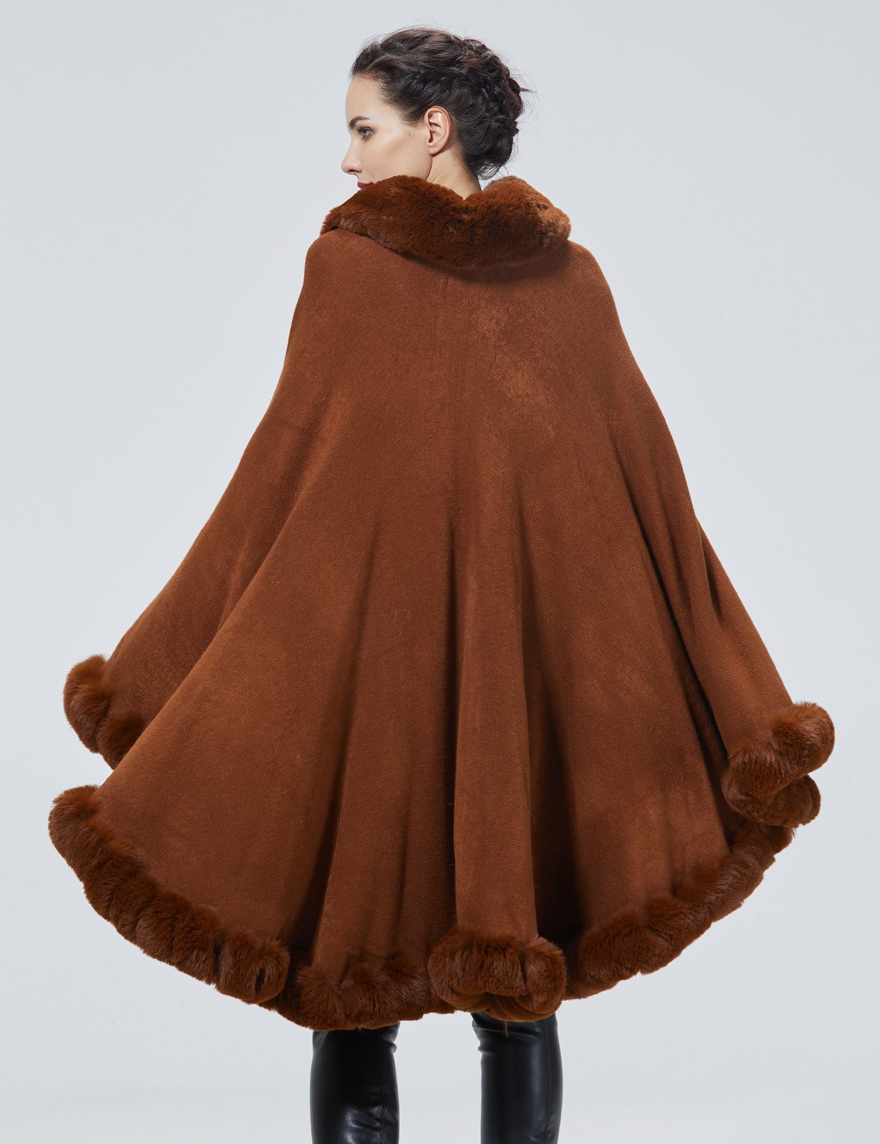 Luxury faux fur knit cape coat for autumn winter weddings