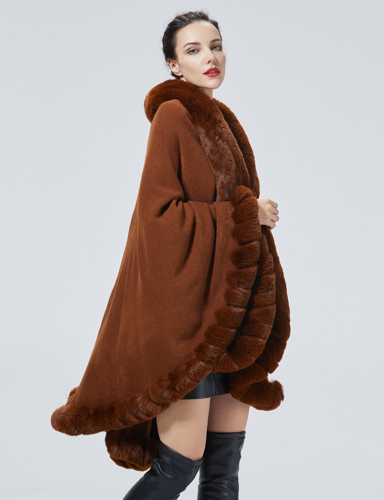 Luxury faux fur knit cape coat for autumn winter weddings