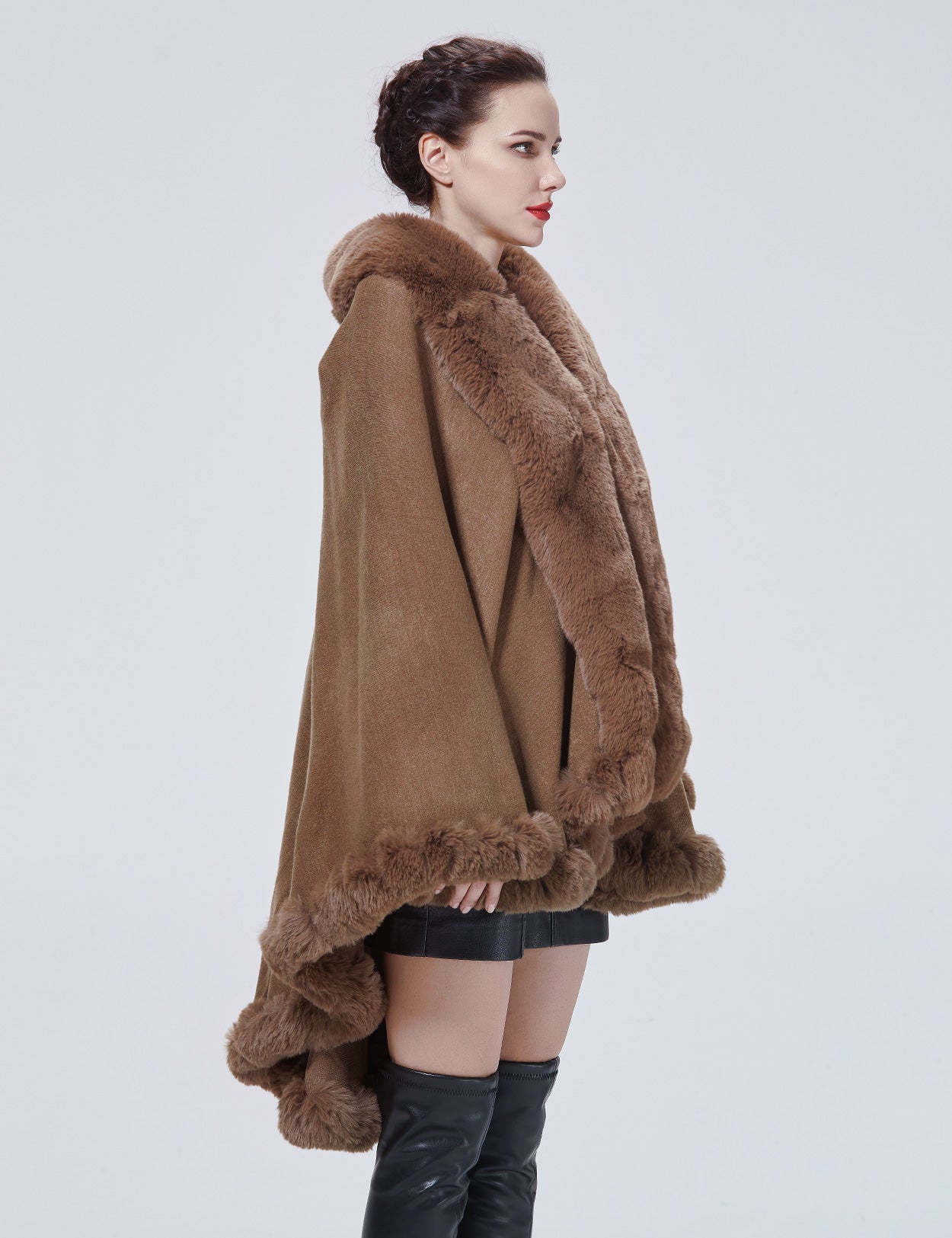 Luxury faux fur knit cape coat for autumn winter weddings