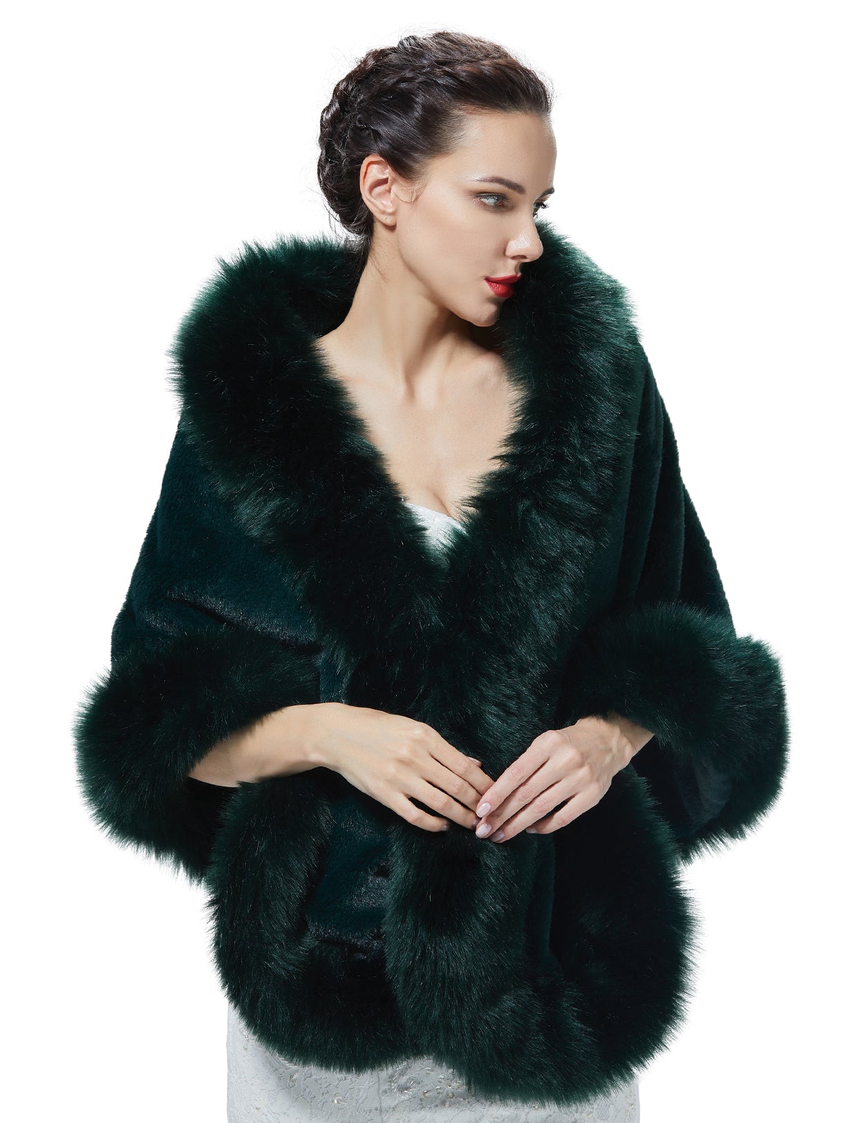 Luxury faux fur shawl for bridal wedding and evening dresses